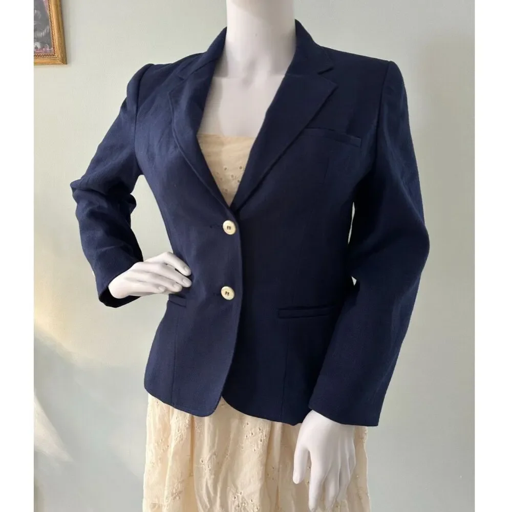 70s Vintage Cross Country Fashions Petite Navy Blue Blazer Suit Jacket size 7/8 - Picture 5 of 9